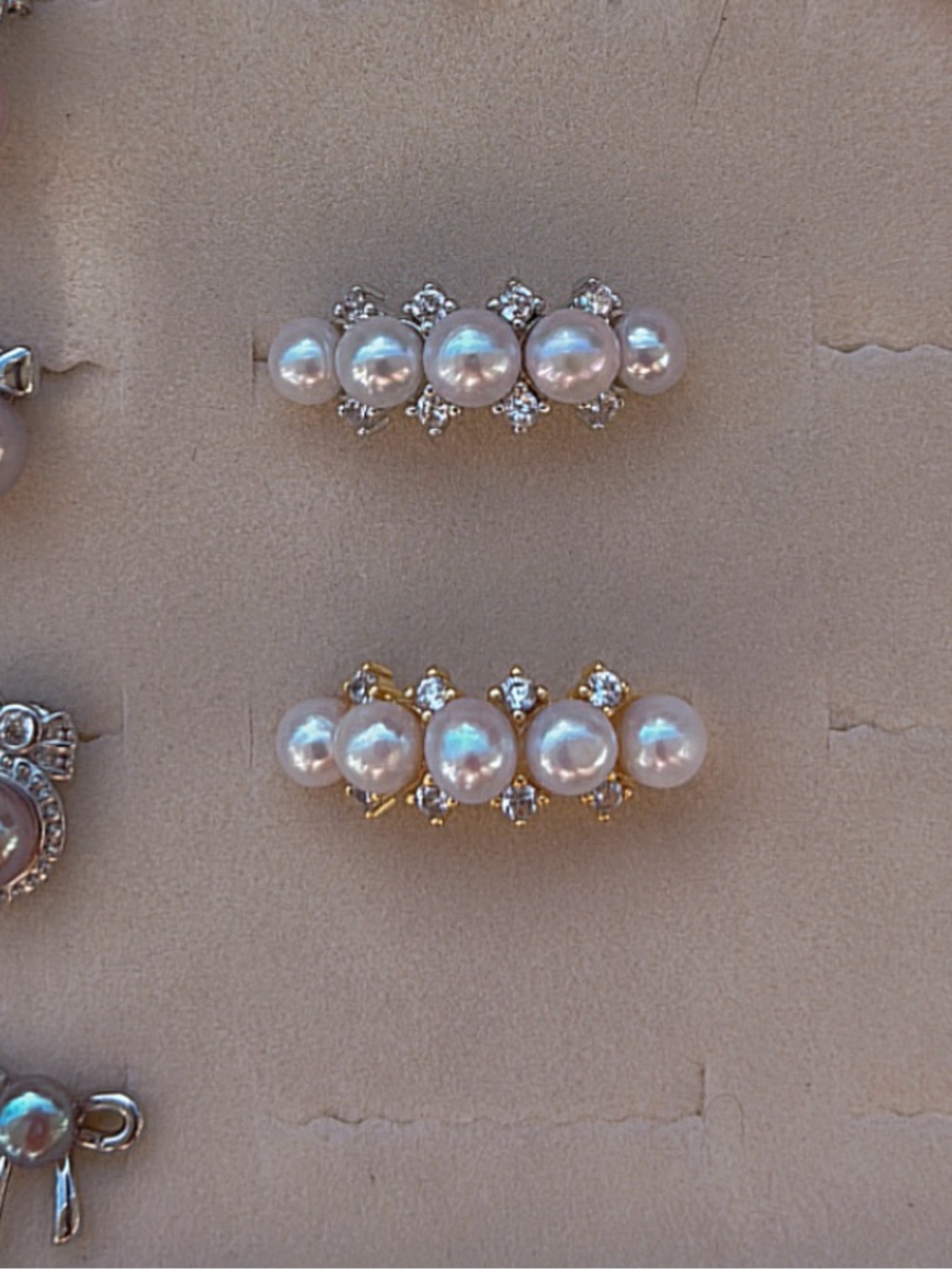 Pearl & Crystal Bar Cluster Rings in S925 Sterling Silver or 18k Plated Gold